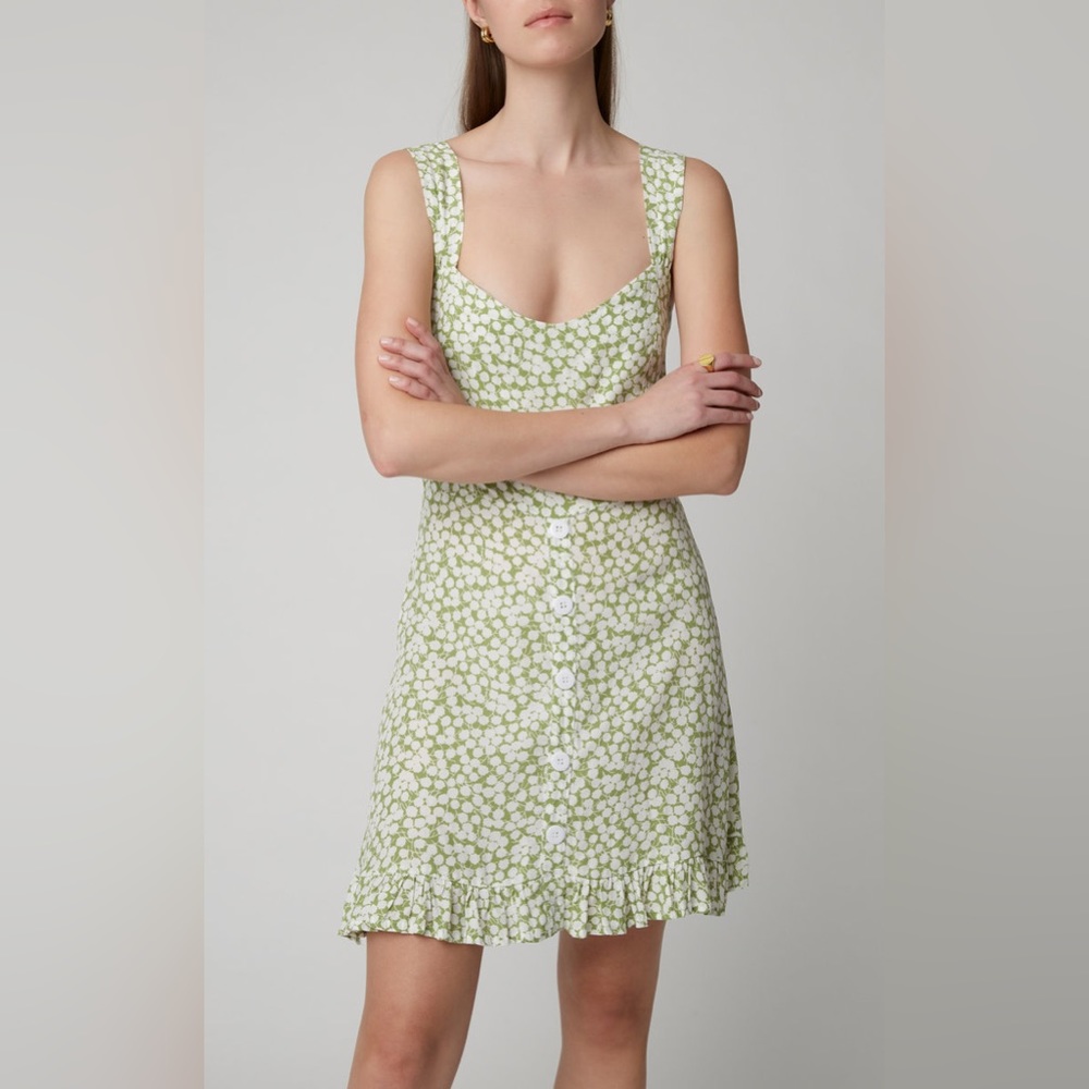 NEW Faithfull The Brand - Lou Lou Green Floral-Print Mini Dress